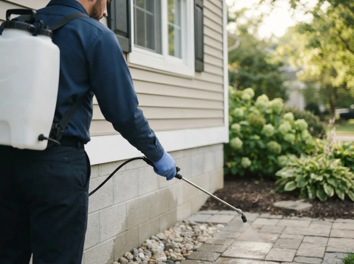 Pest control technician inspecting a home in Chase, KS